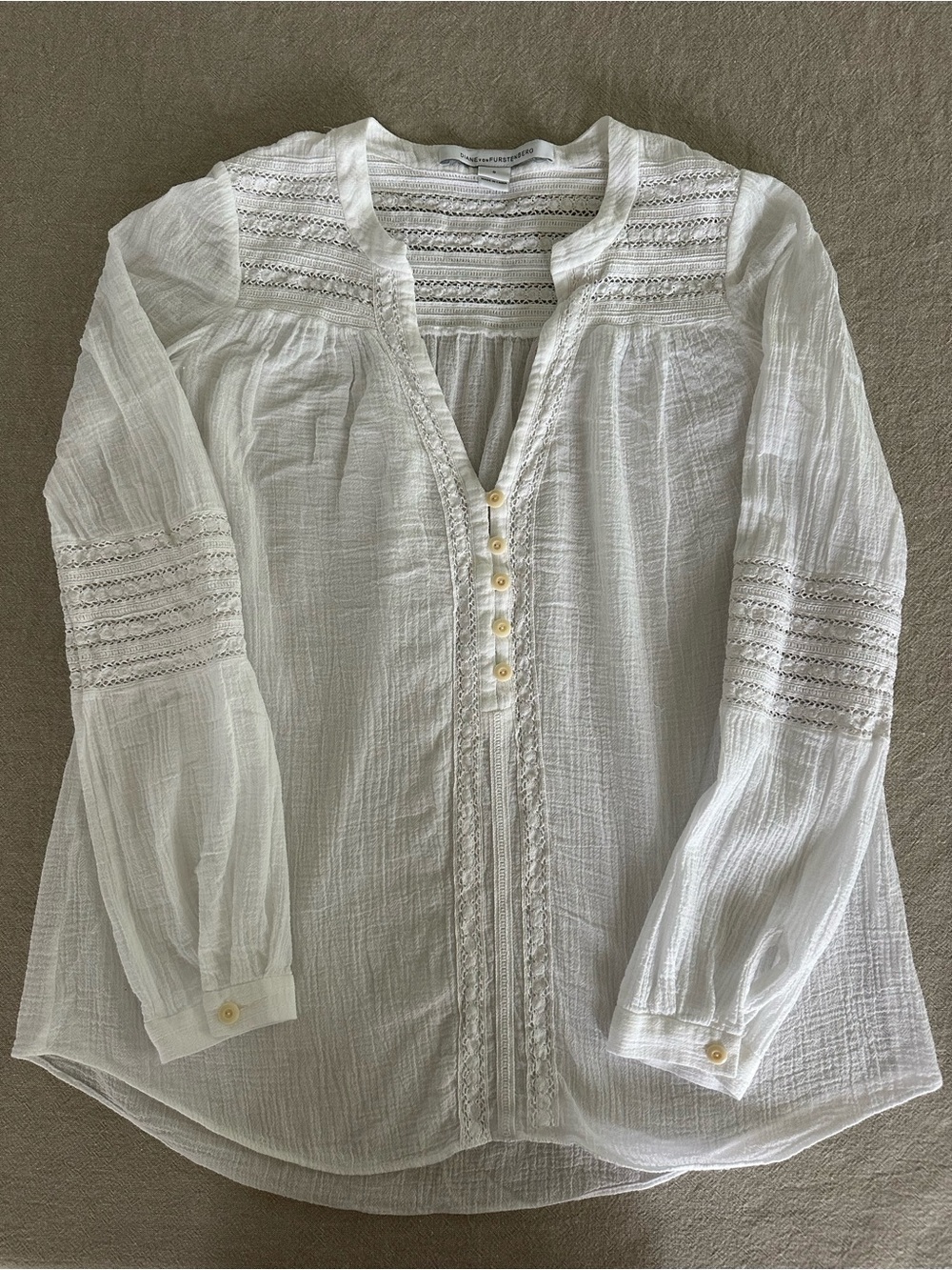 Diane VonFurstenberg White Lace-Paneled Blouse